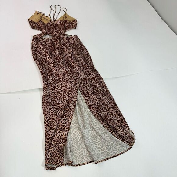 Runaway Dress Womens XL Multicolor Maxi Leopard Print Cutout Spaghetti Strap - Picture 7 of 8